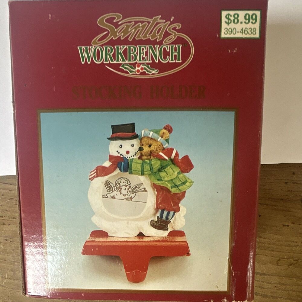 Vintage 1997 Santas Workbench Snowman Bear Christmas Stocking Picture Holder IOB